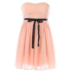 RICKETY RACK #117 Silk Strapless Blush Pink Mini Dress with Black Ribbon MEDIUM